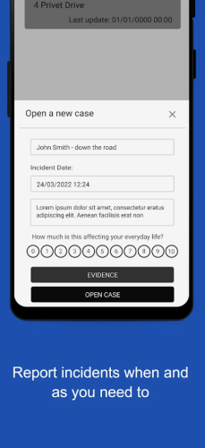 Anti-social behaviour app screenshots